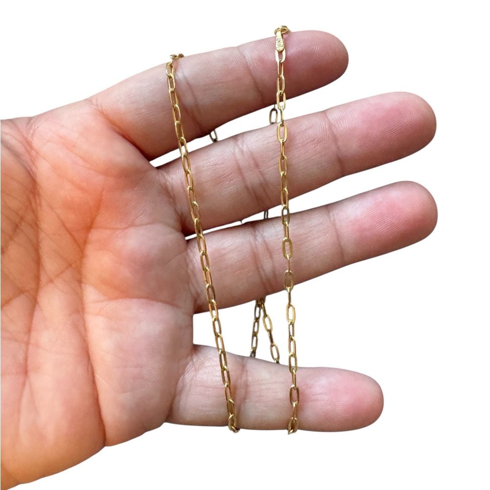 10K Solid Yellow Gold Paperclip Chain Necklace – 16” Length, 2.25mm Width - Picture 2 of 3